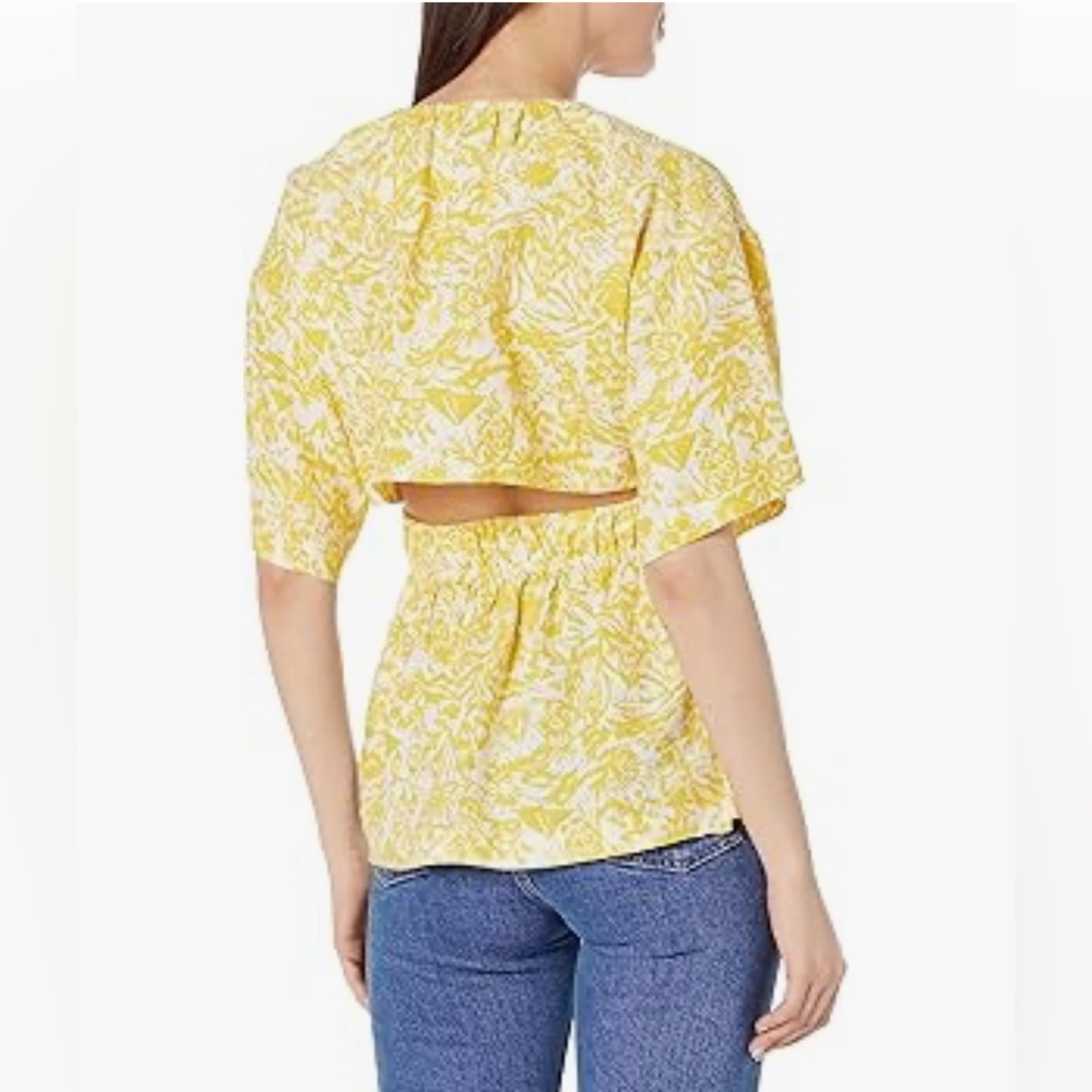 NWT joie 100% linen Renae B Top in Porcelain and Empire Yellow SMALL retail $228